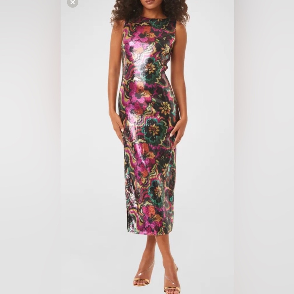 NWT - Misa Los Angeles Nakia Floral Sequin Sleeveless Midi Dress
